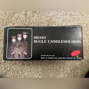 Christmas Brass Bugle Candle Holders Decor
